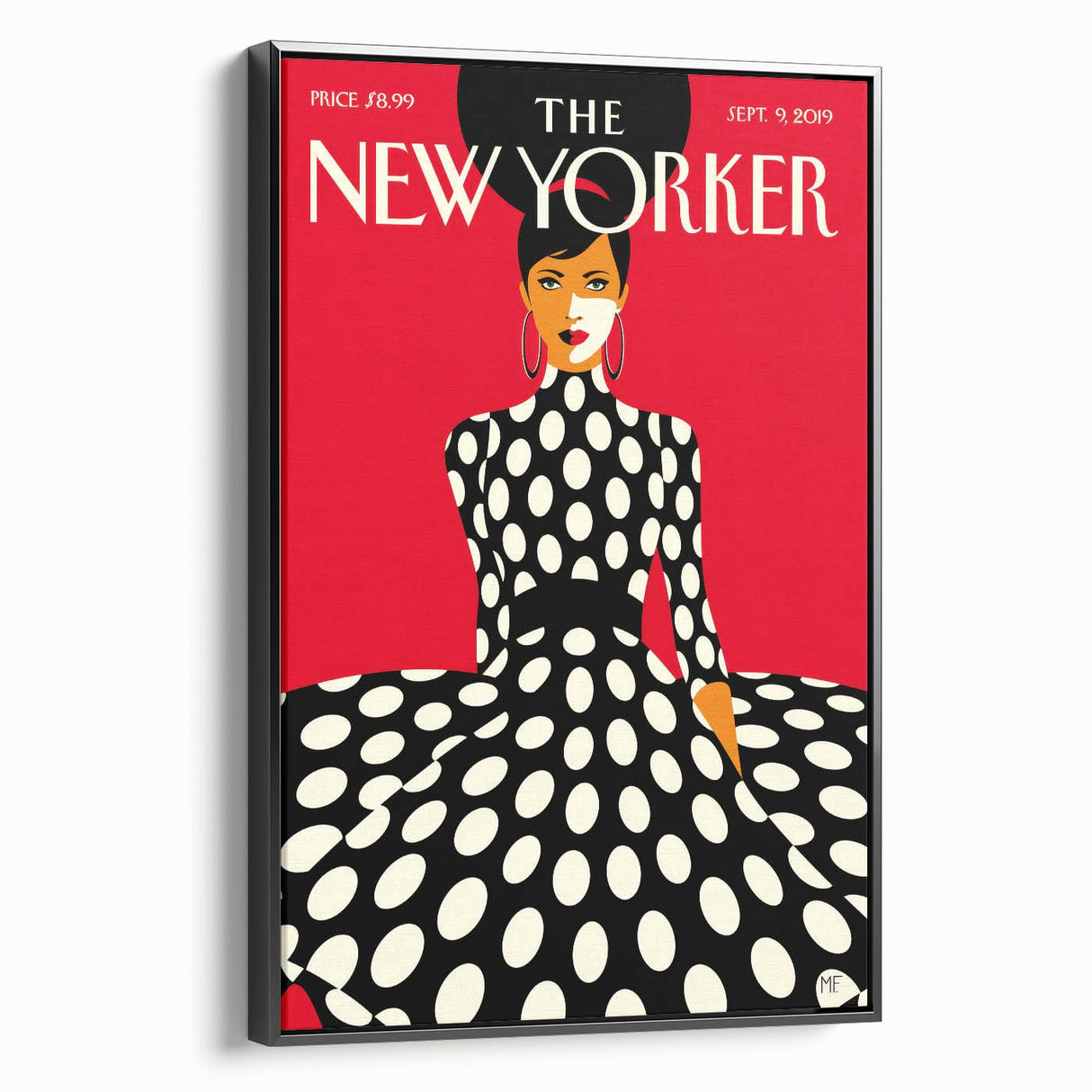 Vintage New Yorker Poster – Polka Dot Dress & Bold Red Background