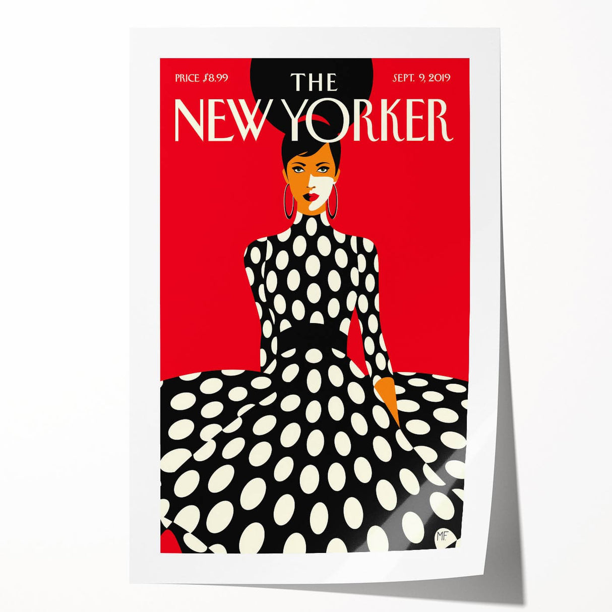 Vintage New Yorker Poster – Polka Dot Dress & Bold Red Background