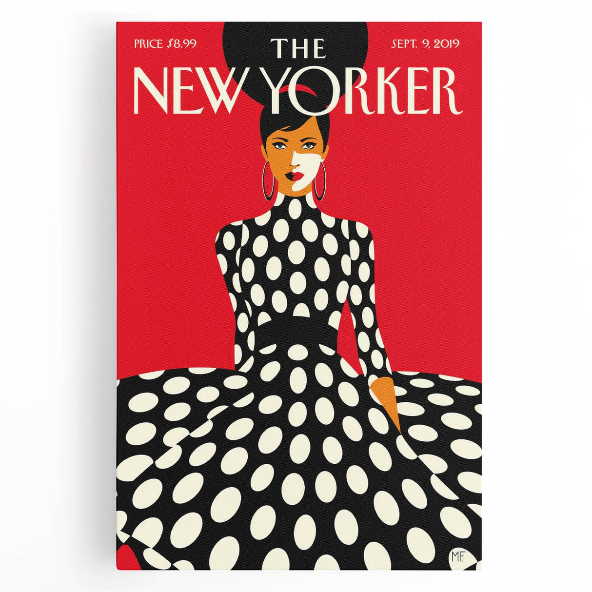 Vintage New Yorker Poster – Polka Dot Dress & Bold Red Background