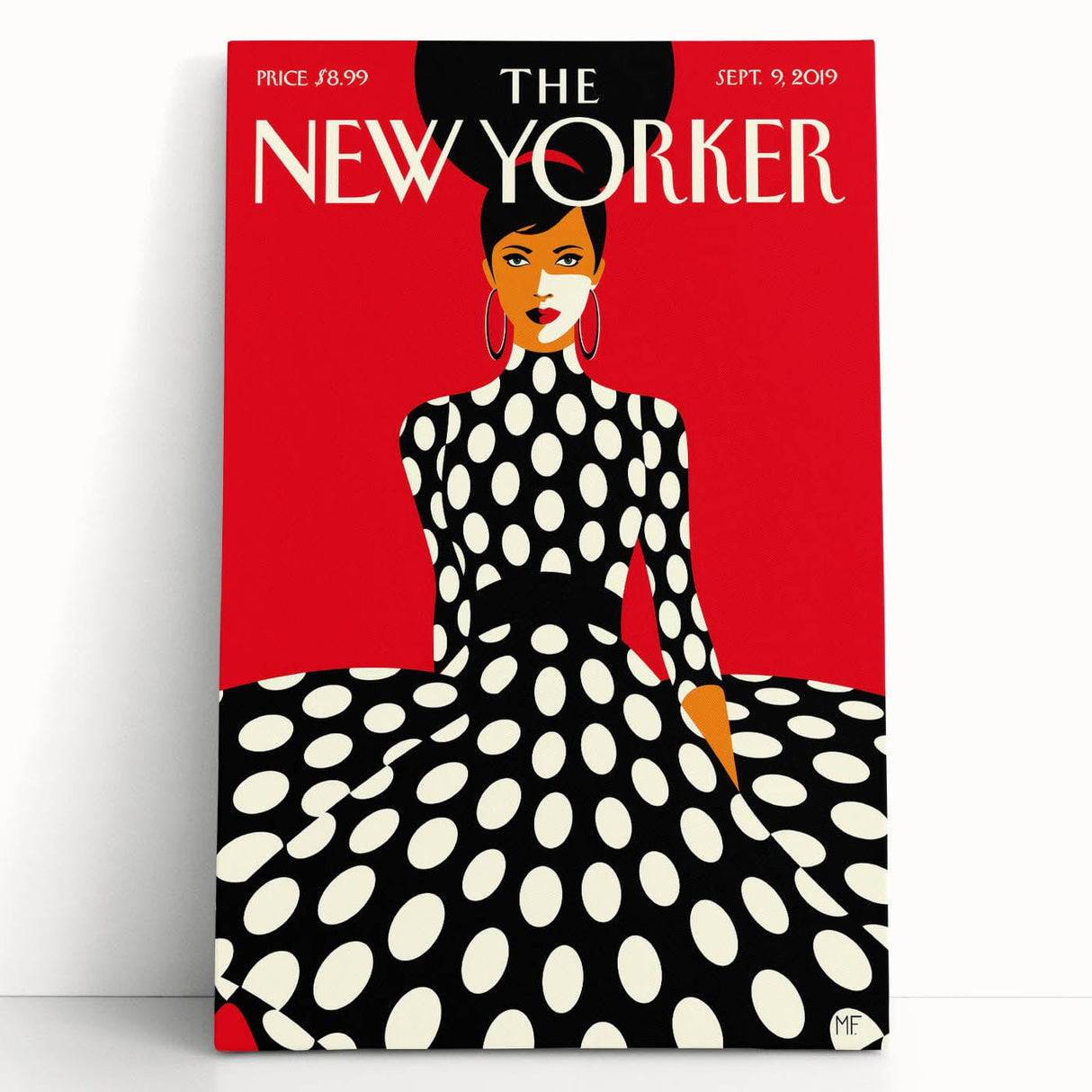 Vintage New Yorker Poster – Polka Dot Dress & Bold Red Background