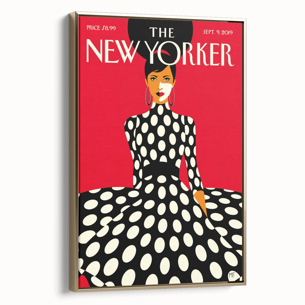 Vintage New Yorker Poster – Polka Dot Dress & Bold Red Background