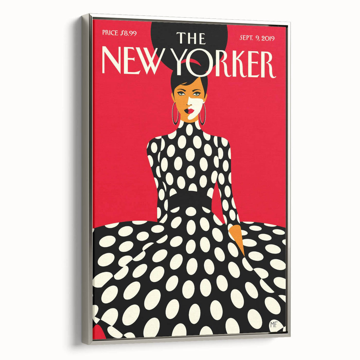 Vintage New Yorker Poster – Polka Dot Dress & Bold Red Background