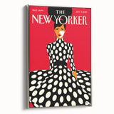 Vintage New Yorker Poster – Polka Dot Dress & Bold Red Background