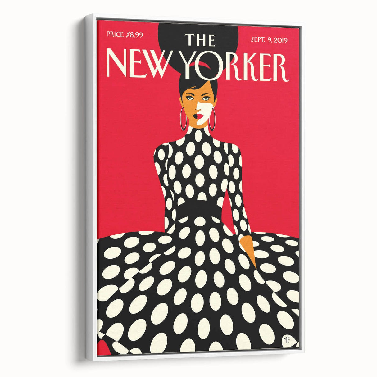 Vintage New Yorker Poster – Polka Dot Dress & Bold Red Background