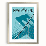 Vintage New Yorker Poster – Surfer and Brooklyn Bridge Art Print