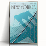 Vintage New Yorker Poster – Surfer and Brooklyn Bridge Art Print