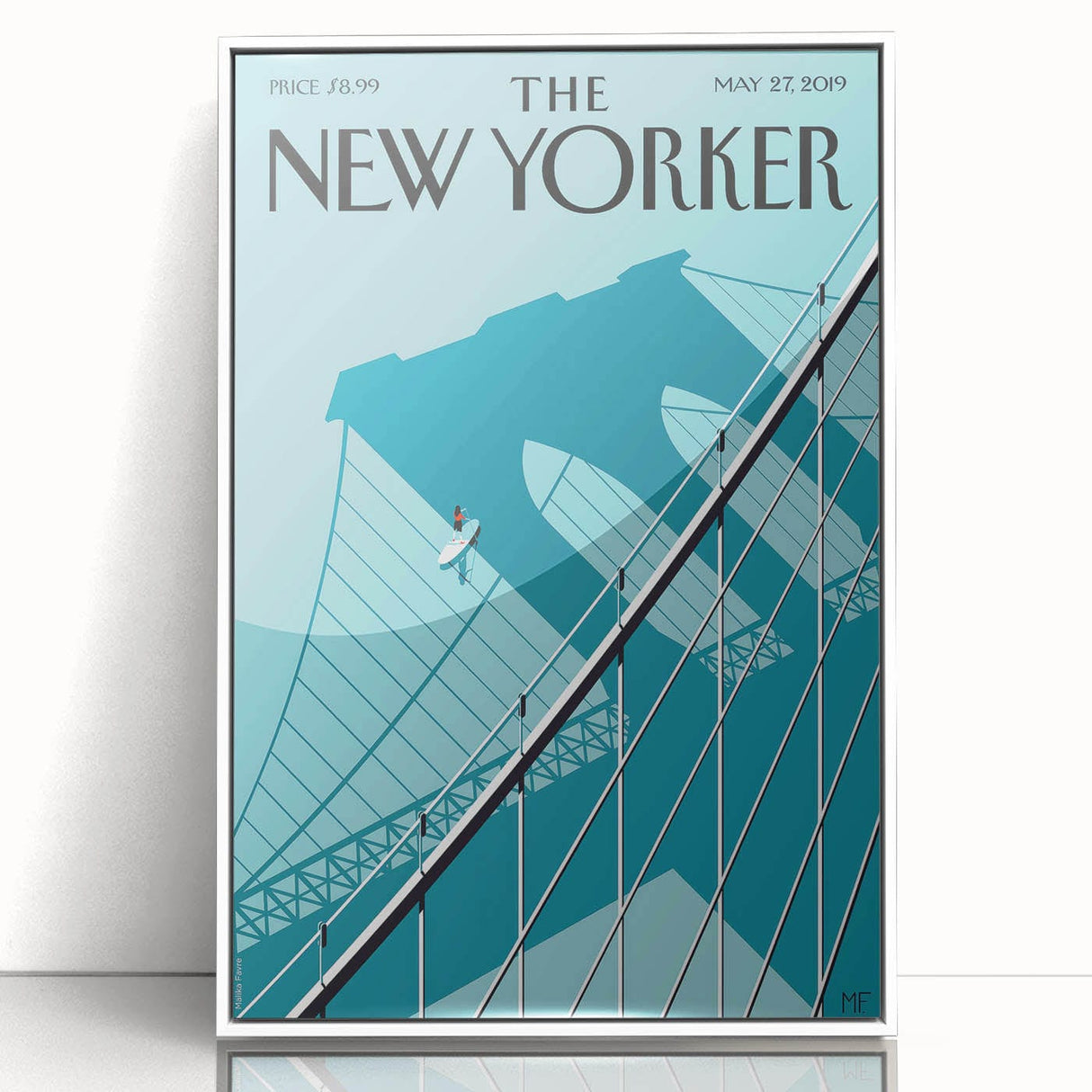 Vintage New Yorker Poster – Surfer and Brooklyn Bridge Art Print