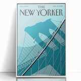 Vintage New Yorker Poster – Surfer and Brooklyn Bridge Art Print