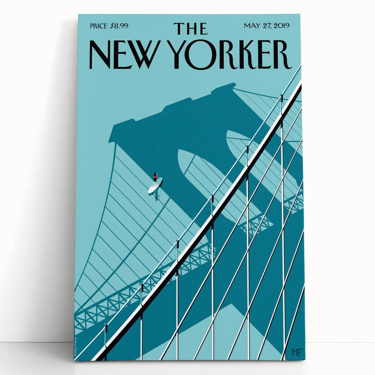 Vintage New Yorker Poster – Surfer and Brooklyn Bridge Art Print