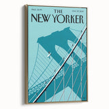 Vintage New Yorker Poster – Surfer and Brooklyn Bridge Art Print