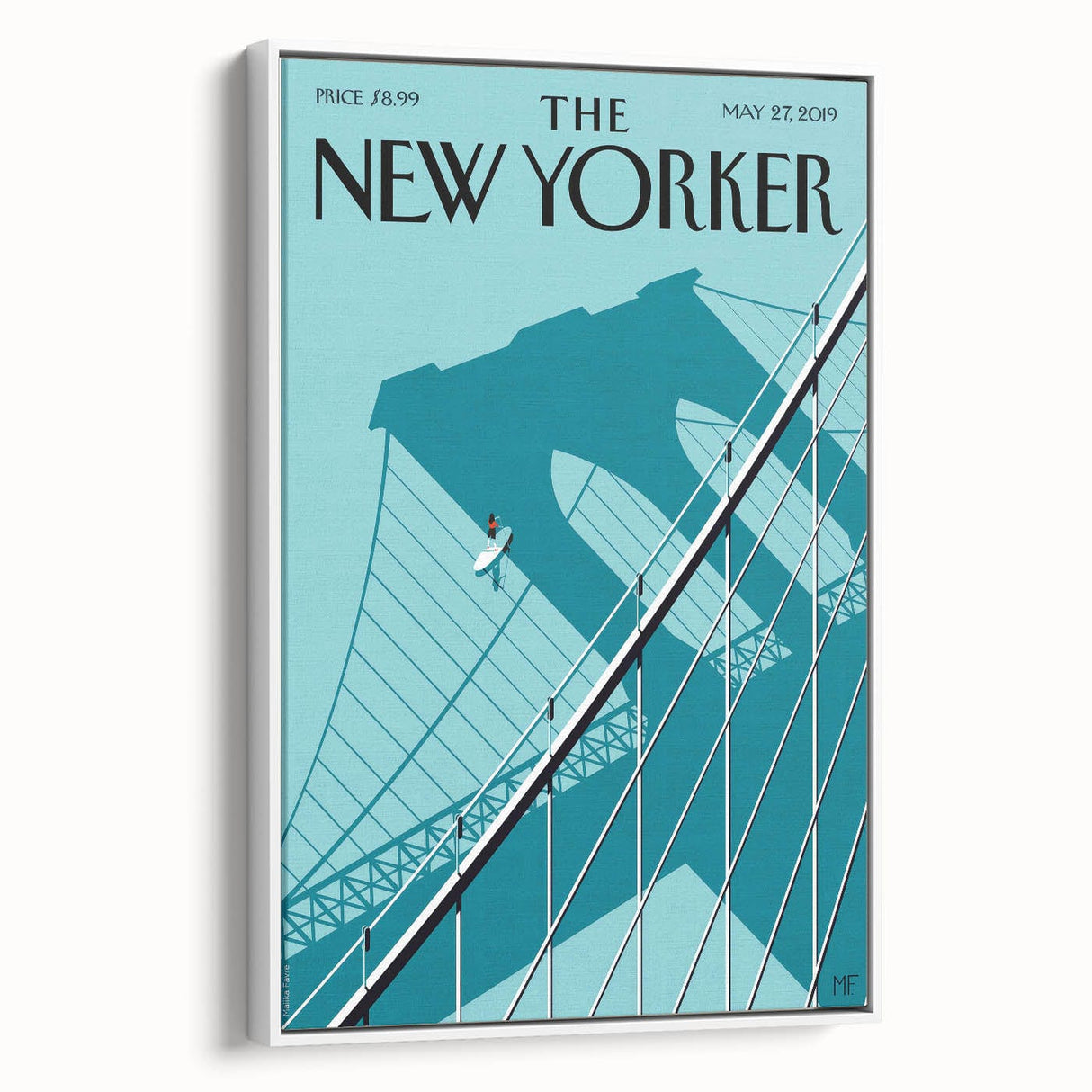 Vintage New Yorker Poster – Surfer and Brooklyn Bridge Art Print