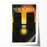 Vintage New Yorker Poster - Notre-Dame Cathedral Night View