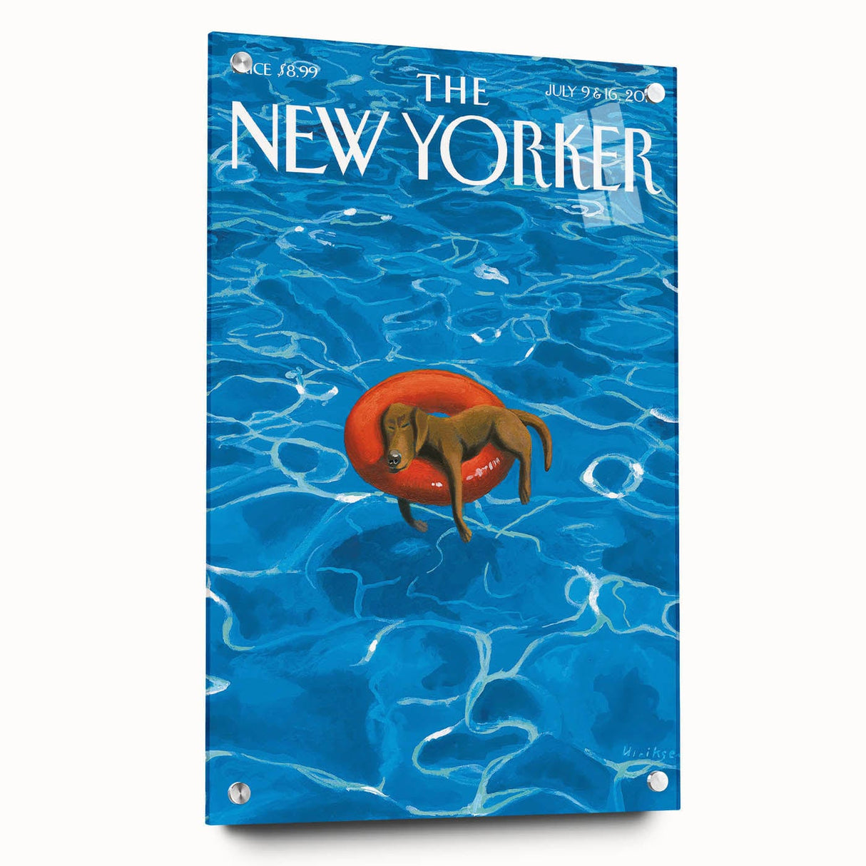 Vintage New Yorker Poster - Relaxing Dog in Pool Float