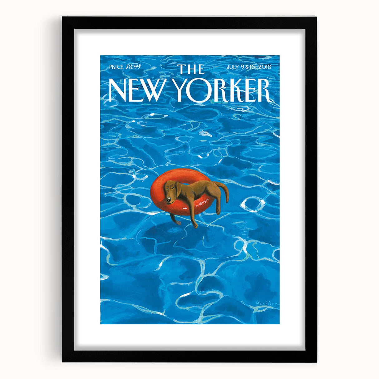Vintage New Yorker Poster - Relaxing Dog in Pool Float