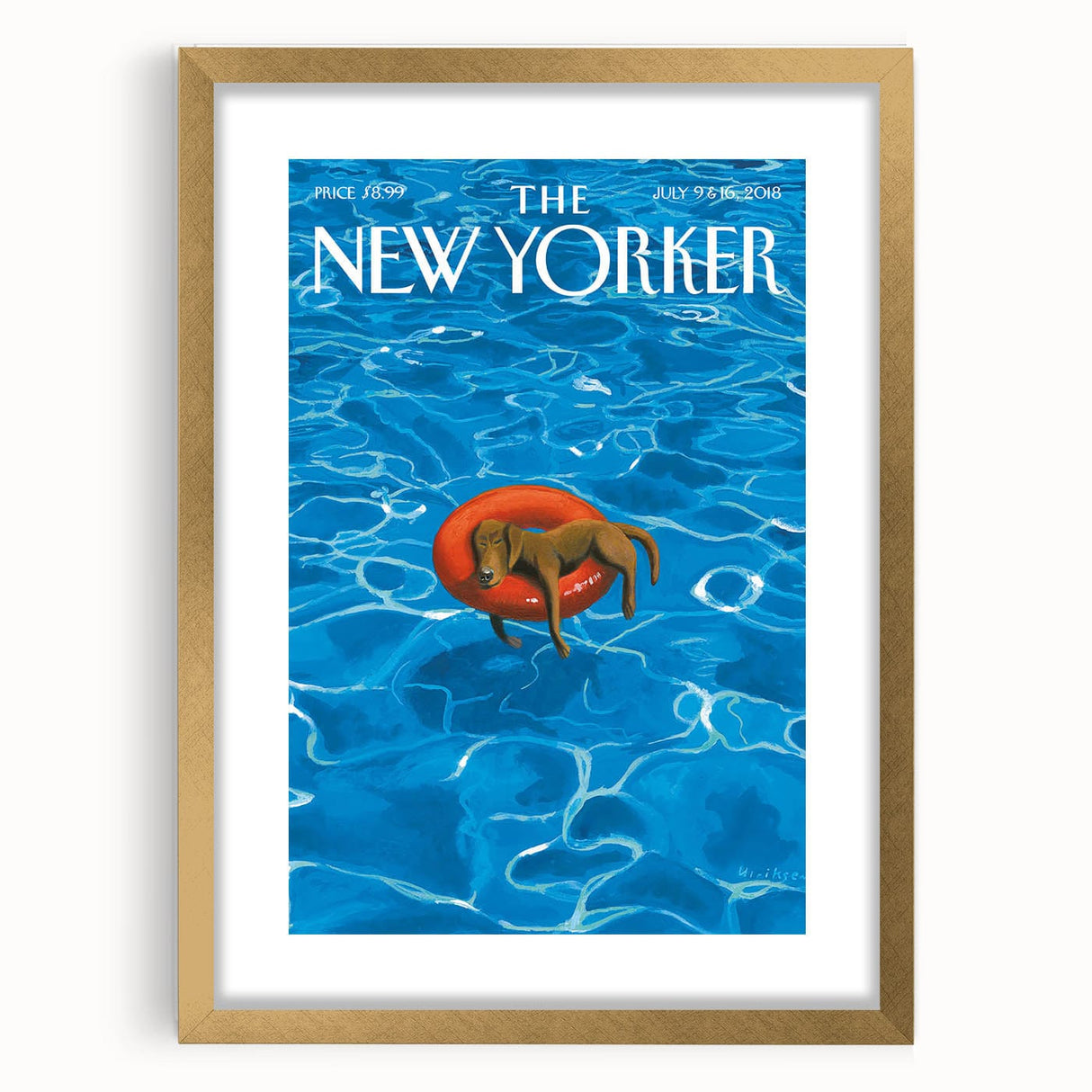 Vintage New Yorker Poster - Relaxing Dog in Pool Float