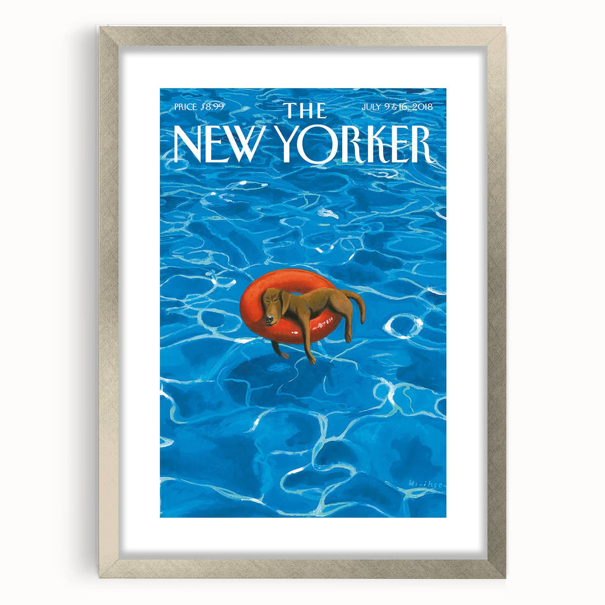 Vintage New Yorker Poster - Relaxing Dog in Pool Float