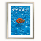 Vintage New Yorker Poster - Relaxing Dog in Pool Float