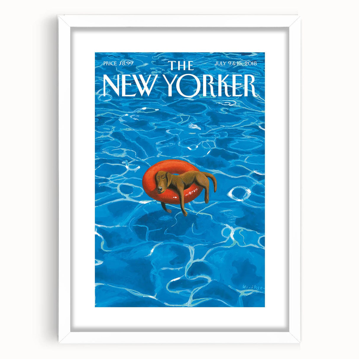 Vintage New Yorker Poster - Relaxing Dog in Pool Float
