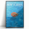 Vintage New Yorker Poster - Relaxing Dog in Pool Float