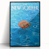 Vintage New Yorker Poster - Relaxing Dog in Pool Float