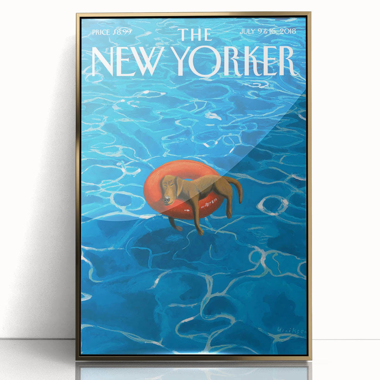 Vintage New Yorker Poster - Relaxing Dog in Pool Float