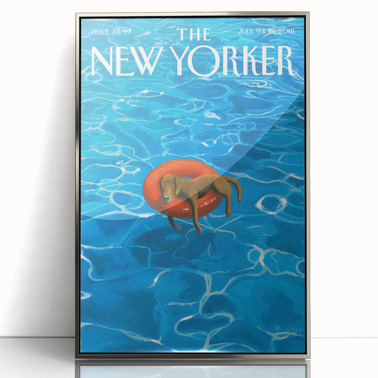 Vintage New Yorker Poster - Relaxing Dog in Pool Float