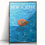 Vintage New Yorker Poster - Relaxing Dog in Pool Float