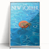 Vintage New Yorker Poster - Relaxing Dog in Pool Float