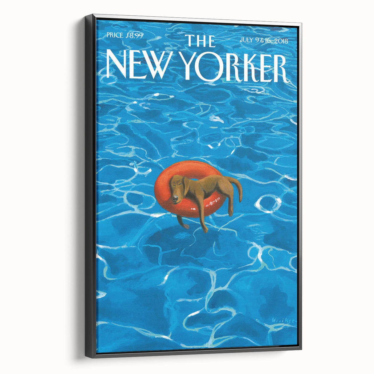 Vintage New Yorker Poster - Relaxing Dog in Pool Float