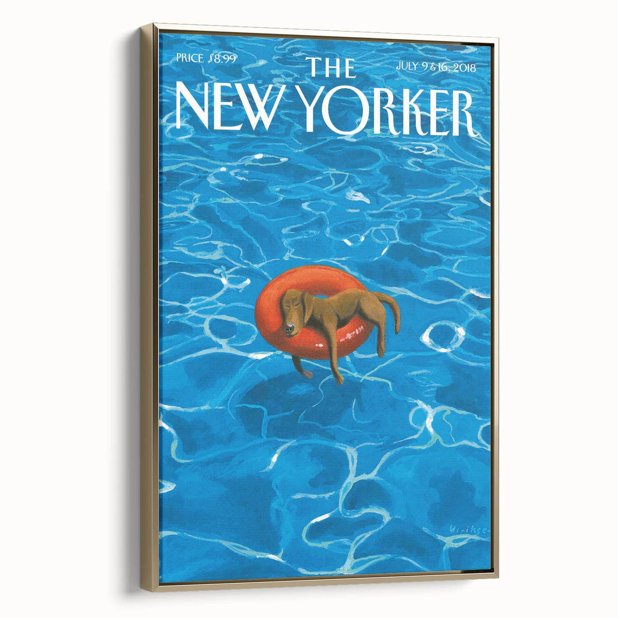 Vintage New Yorker Poster - Relaxing Dog in Pool Float