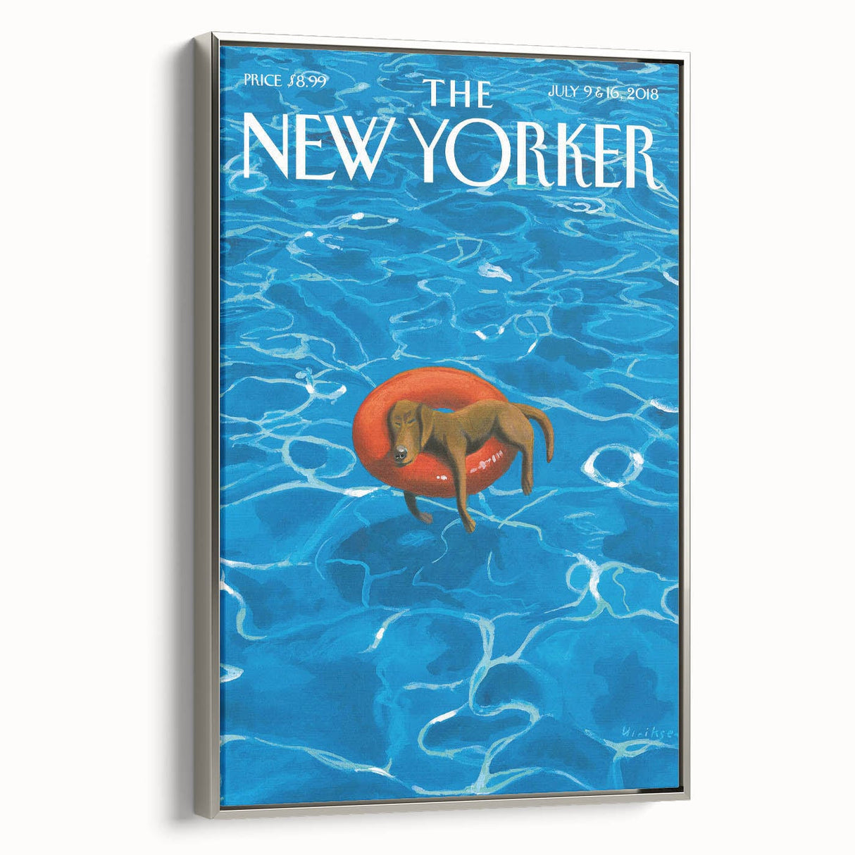 Vintage New Yorker Poster - Relaxing Dog in Pool Float
