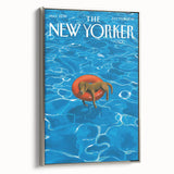 Vintage New Yorker Poster - Relaxing Dog in Pool Float