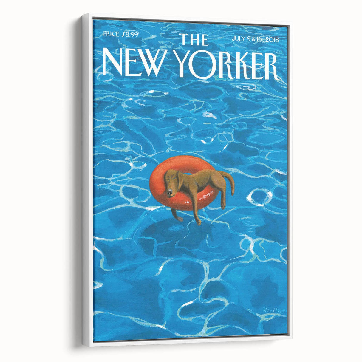 Vintage New Yorker Poster - Relaxing Dog in Pool Float