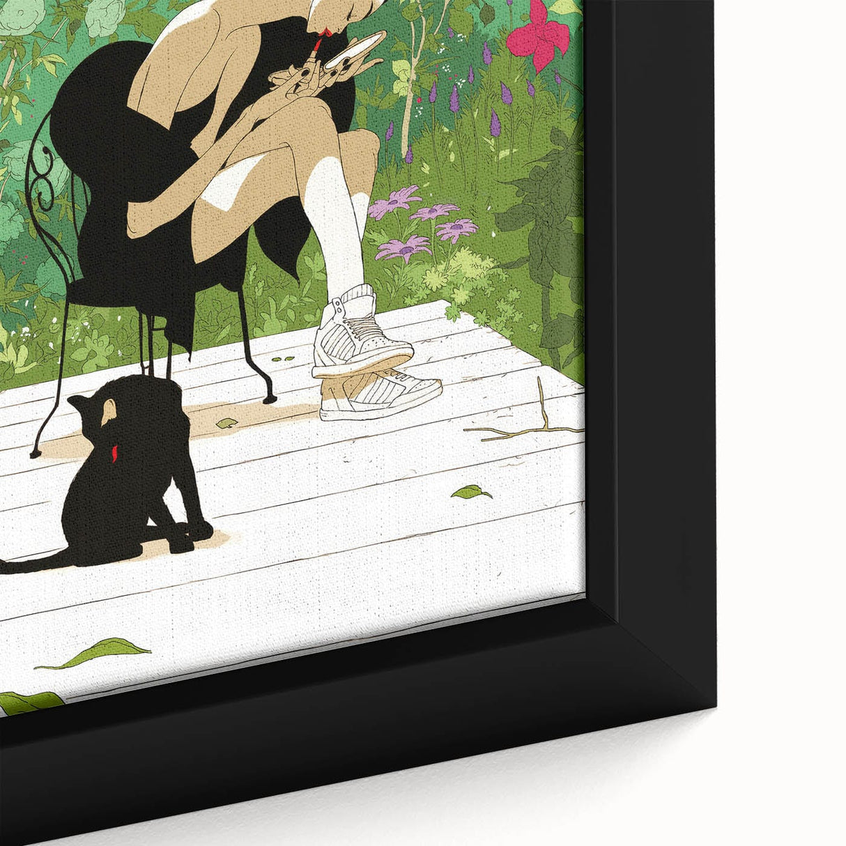 Vintage New Yorker Poster - Woman and Cat in Lush Garden