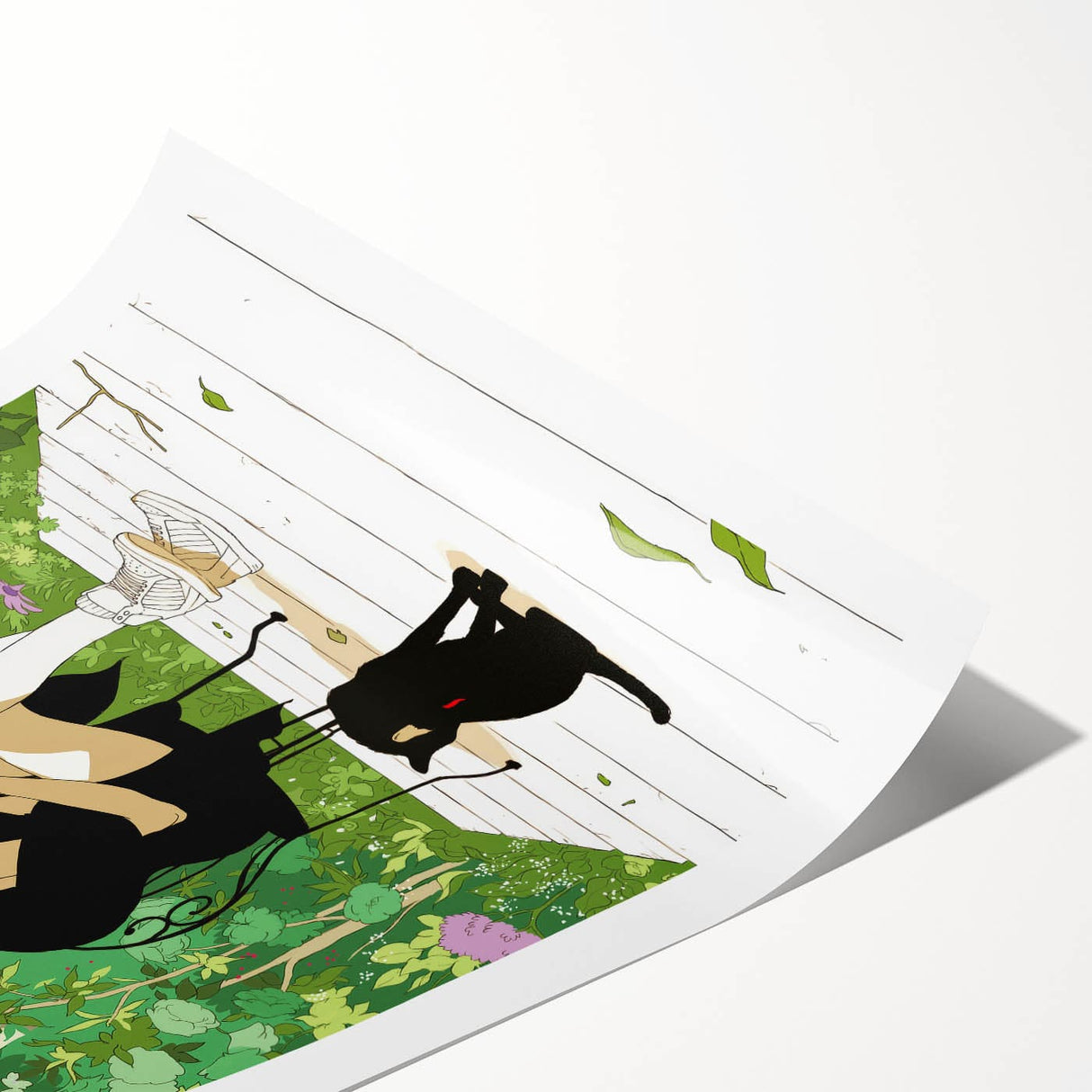 Vintage New Yorker Poster - Woman and Cat in Lush Garden