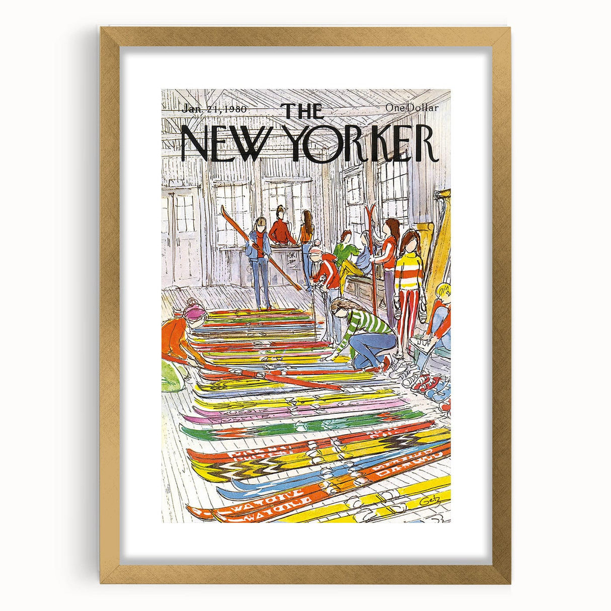 Vintage New Yorker Poster – Skiing Enthusiasts, 1980 Edition