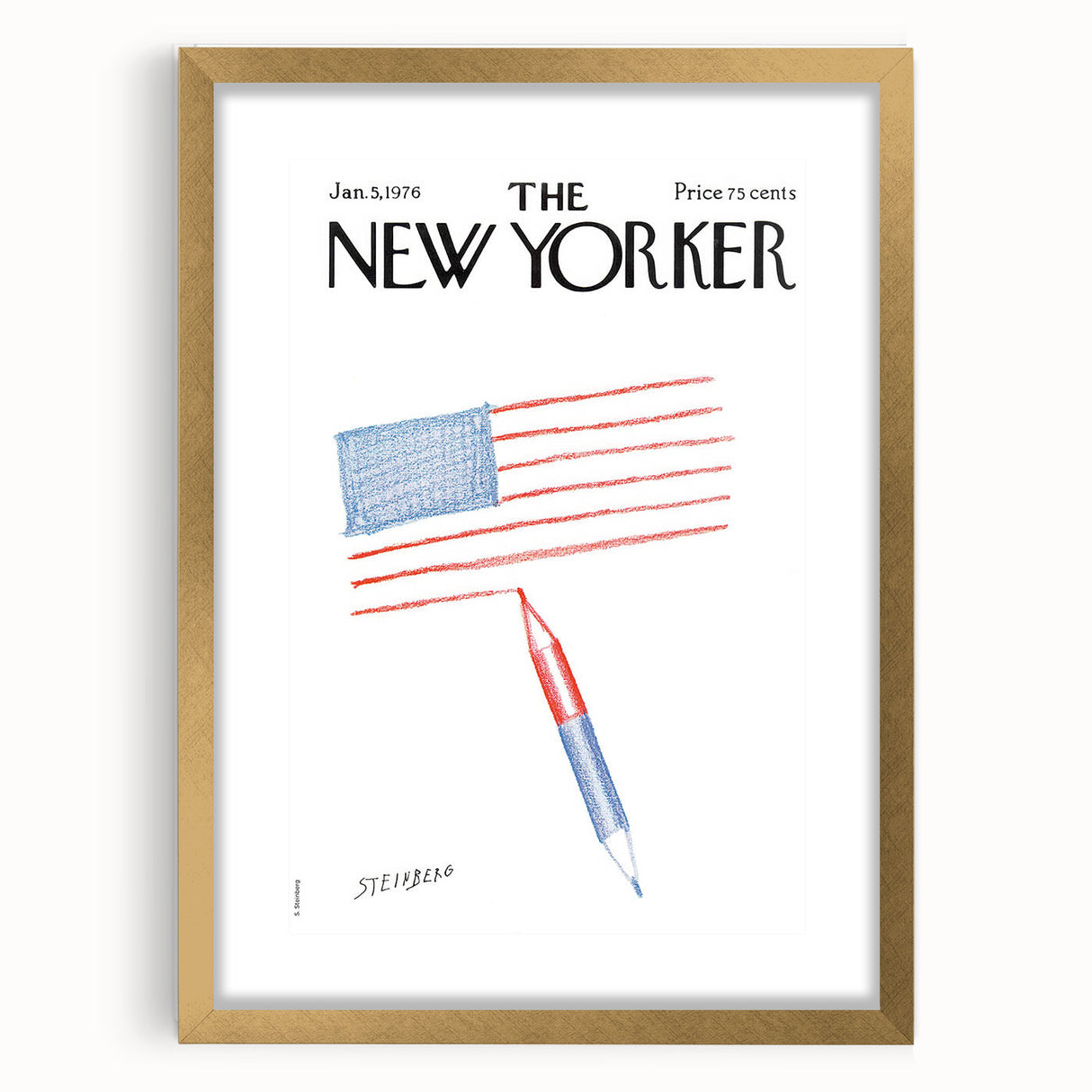 New Yorker Magazine Cover Art - American Flag Sketch Vintage Poster