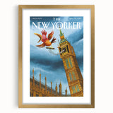 Vintage New Yorker Poster - Big Ben & Spring Bird Art