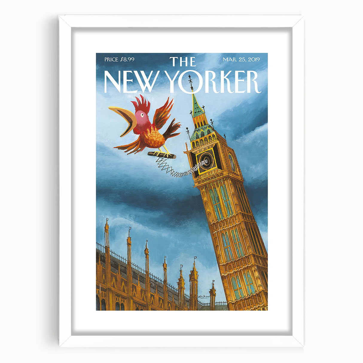Vintage New Yorker Poster - Big Ben & Spring Bird Art