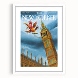 Vintage New Yorker Poster - Big Ben & Spring Bird Art