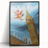 Vintage New Yorker Poster - Big Ben & Spring Bird Art