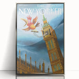 Vintage New Yorker Poster - Big Ben & Spring Bird Art