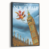 Vintage New Yorker Poster - Big Ben & Spring Bird Art