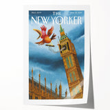 Vintage New Yorker Poster - Big Ben & Spring Bird Art