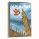 Vintage New Yorker Poster - Big Ben & Spring Bird Art