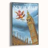 Vintage New Yorker Poster - Big Ben & Spring Bird Art