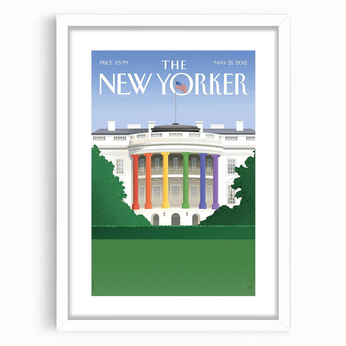 Vintage New Yorker Poster – White House Rainbow Pillars Print