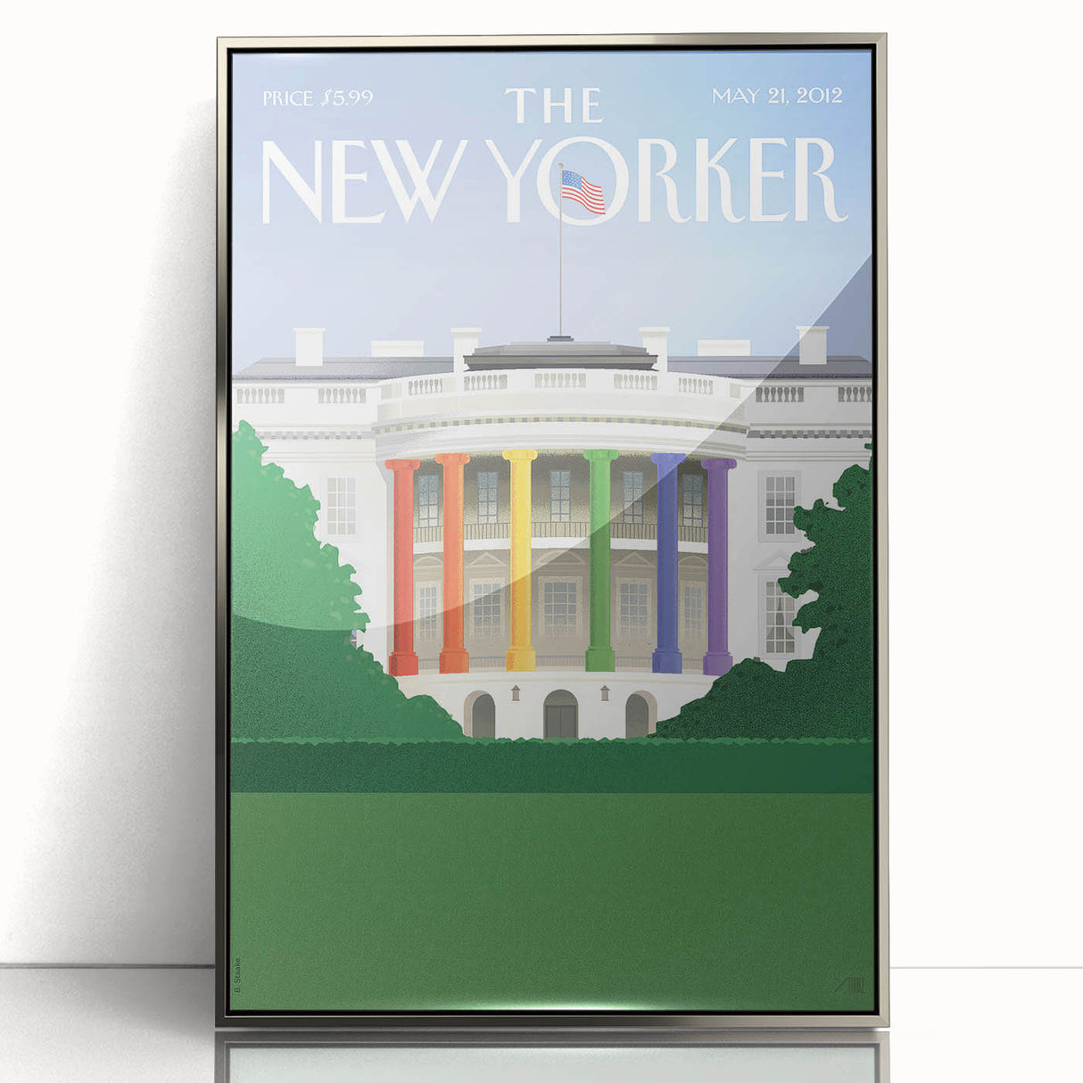 Vintage New Yorker Poster – White House Rainbow Pillars Print