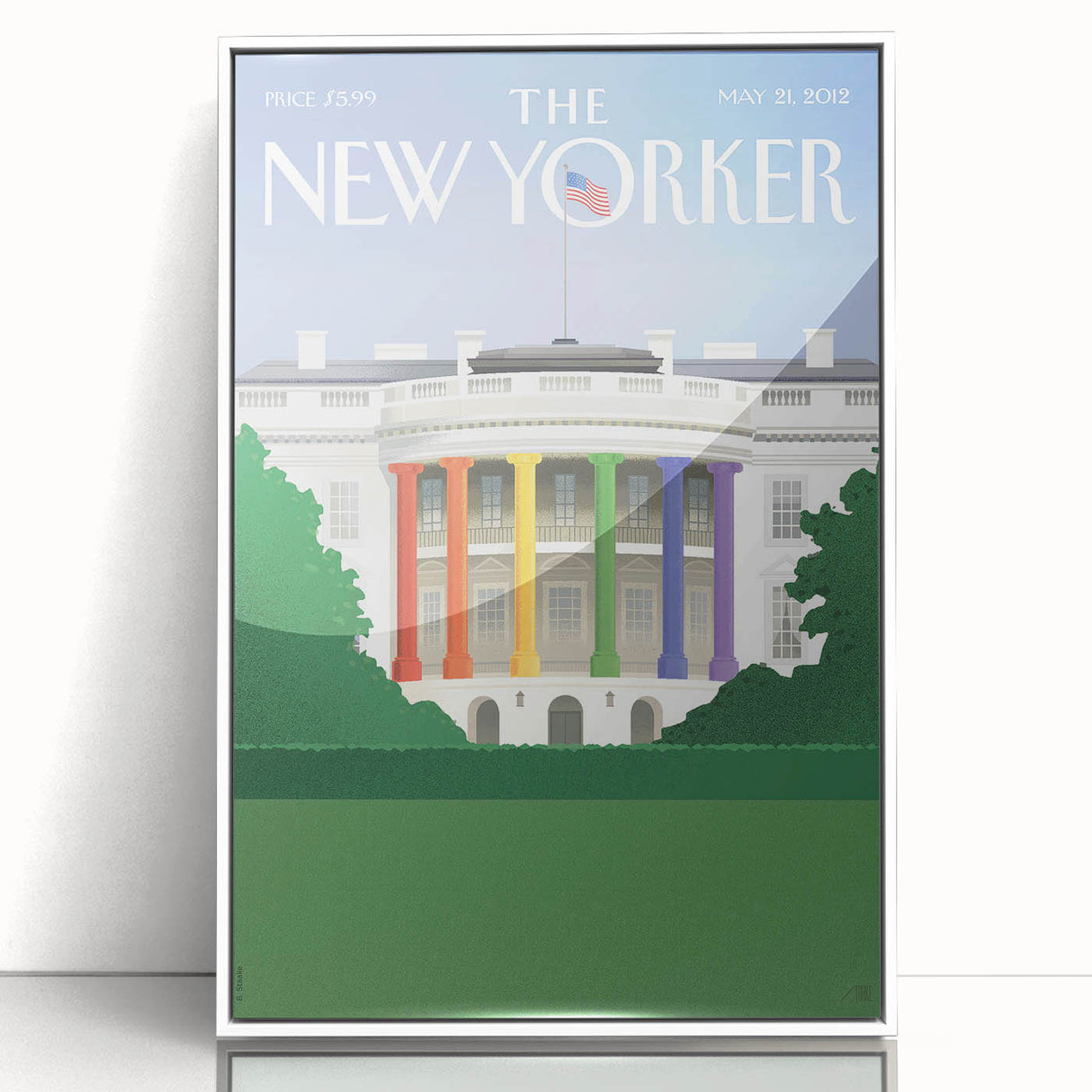 Vintage New Yorker Poster – White House Rainbow Pillars Print