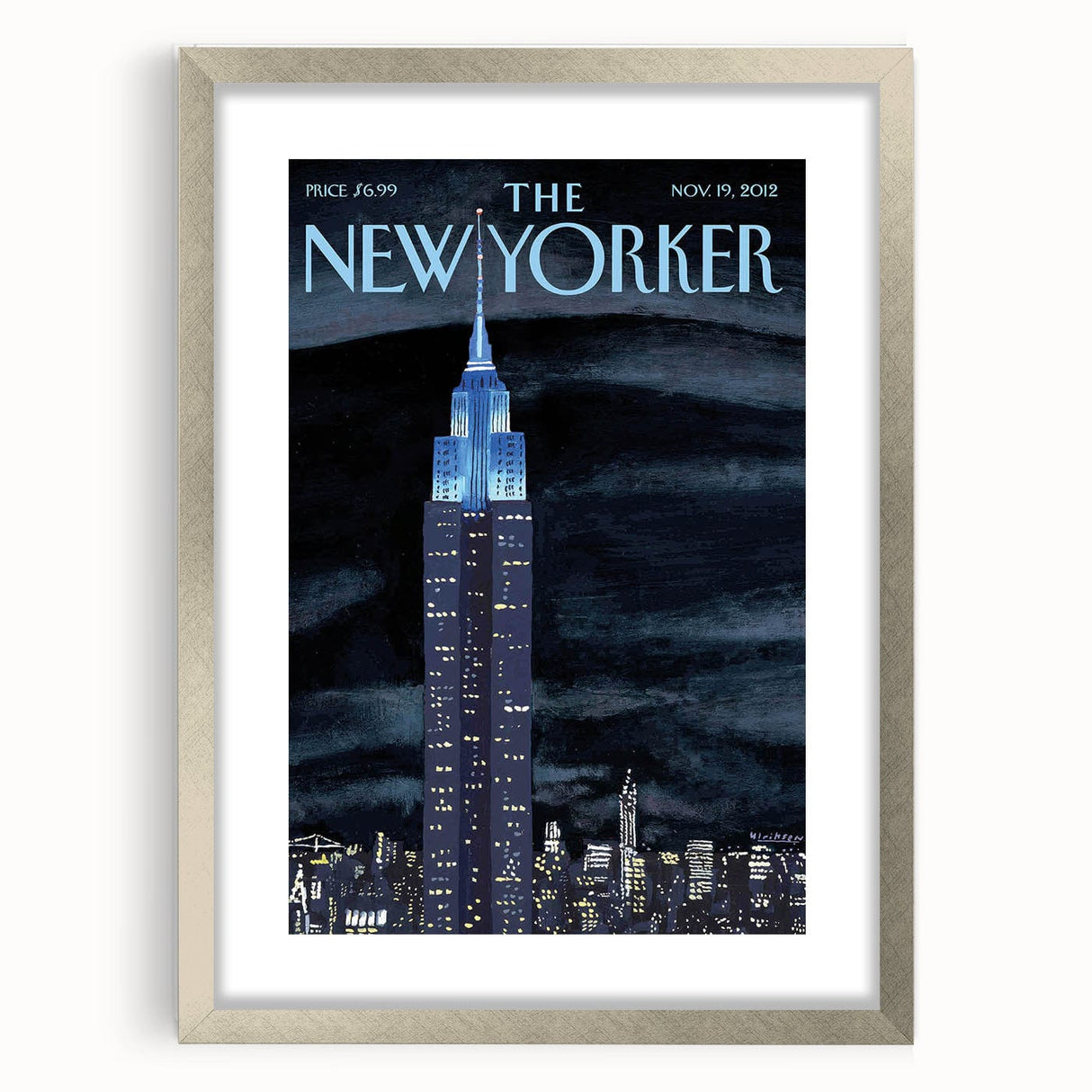 Vintage New Yorker Poster – Empire State Building Night Skyline